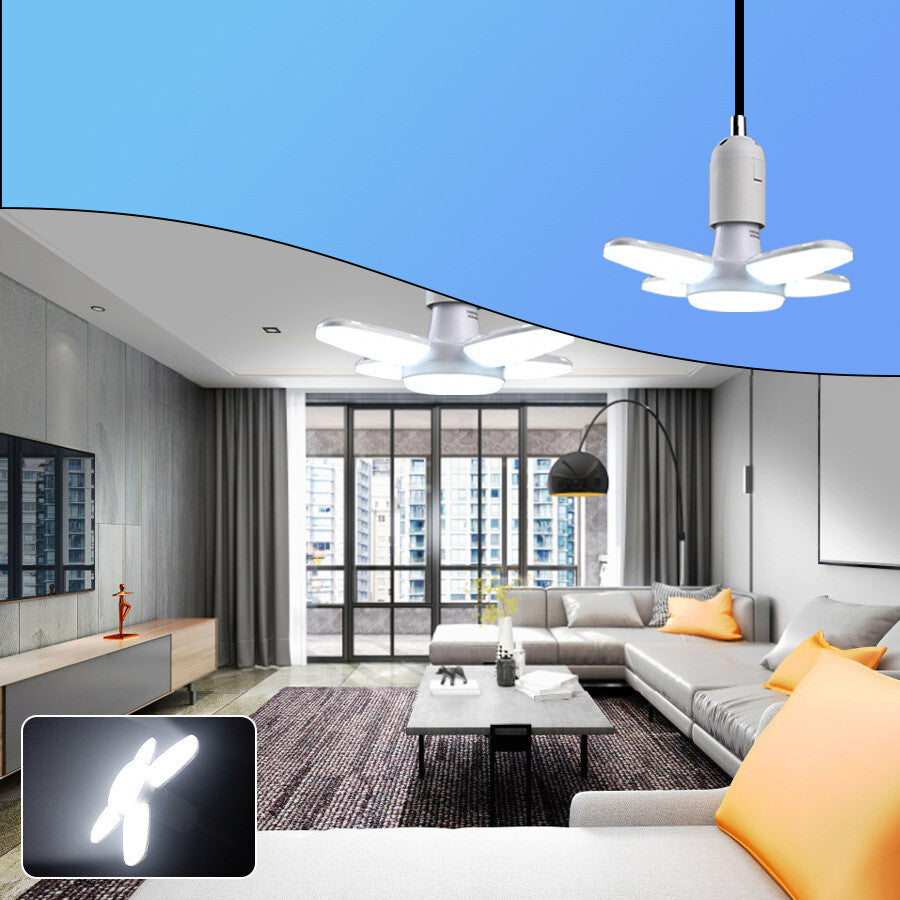 E27 LED Bulb Fan Blade Lamp Foldable For Home Shop Garage Ceiling Fixture Lights