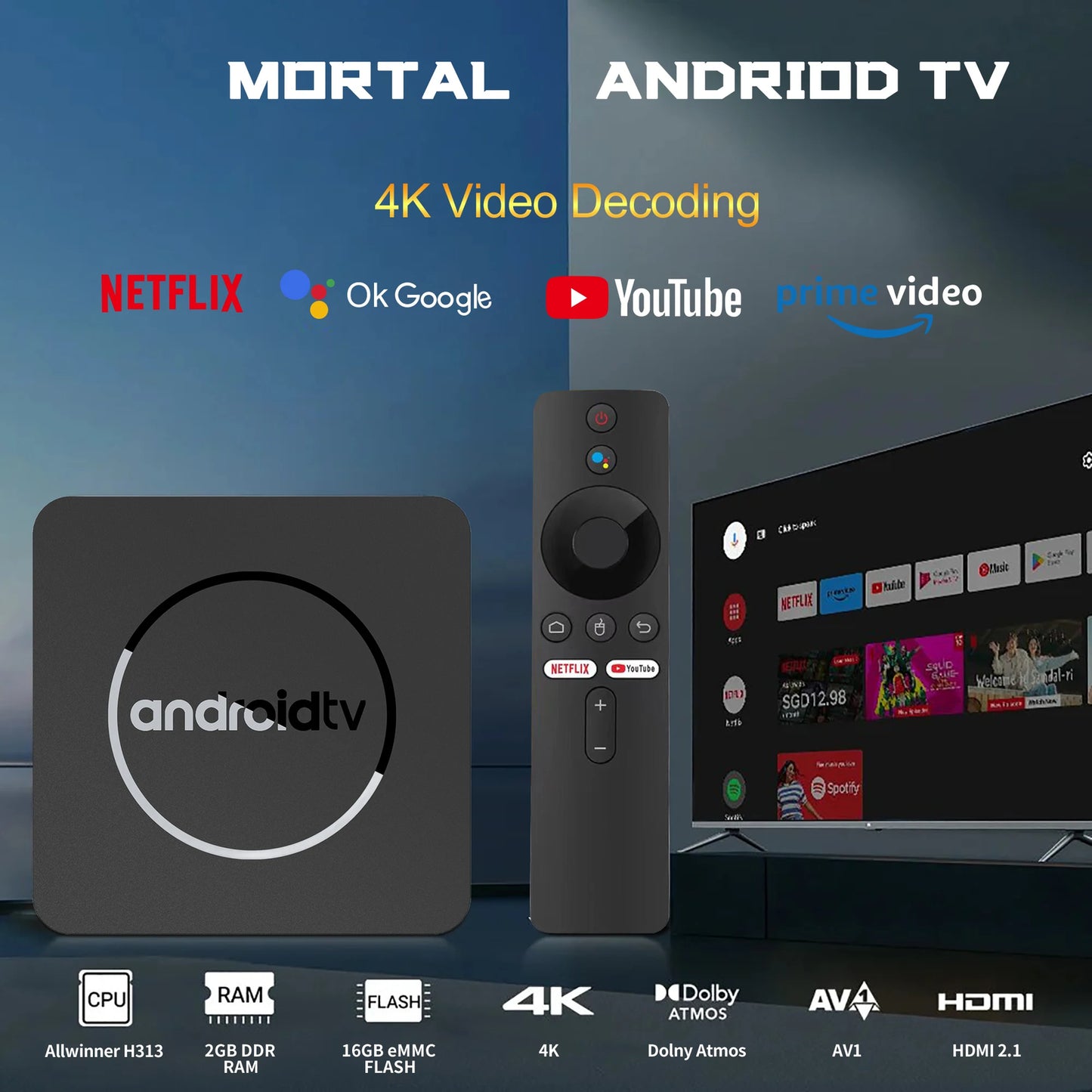 4K HDR10+ Smart TV Box Allwinner H313 2GB16GB Dual Wifi Set Top Box Media Player