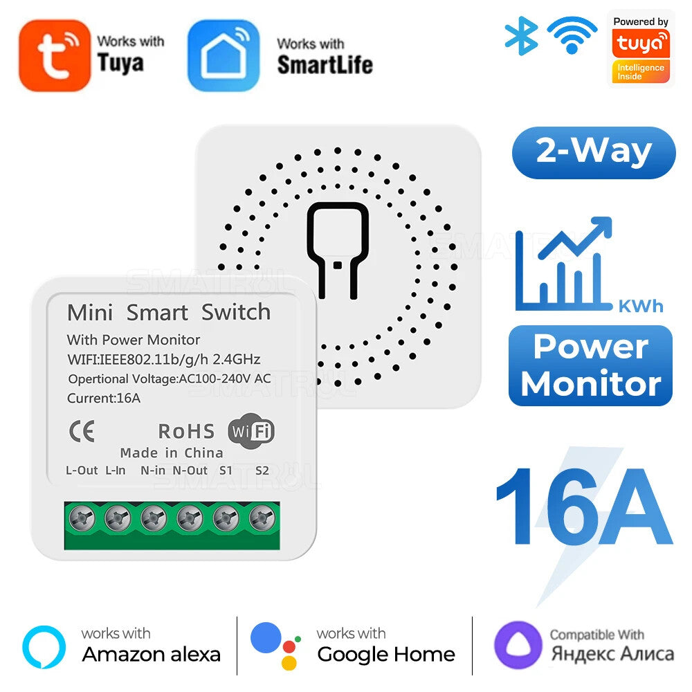 Smart Home ZigBee WiFi Smart Switch with Power Monitor 16A Mini Breaker Voice US