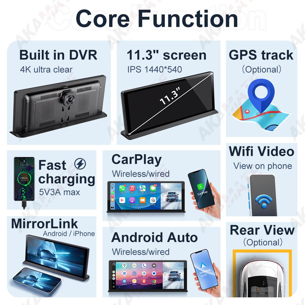11.3inch Dashcam CarPlay Android Auto IPS Display Bluetooth AUX USB Fit for Benz