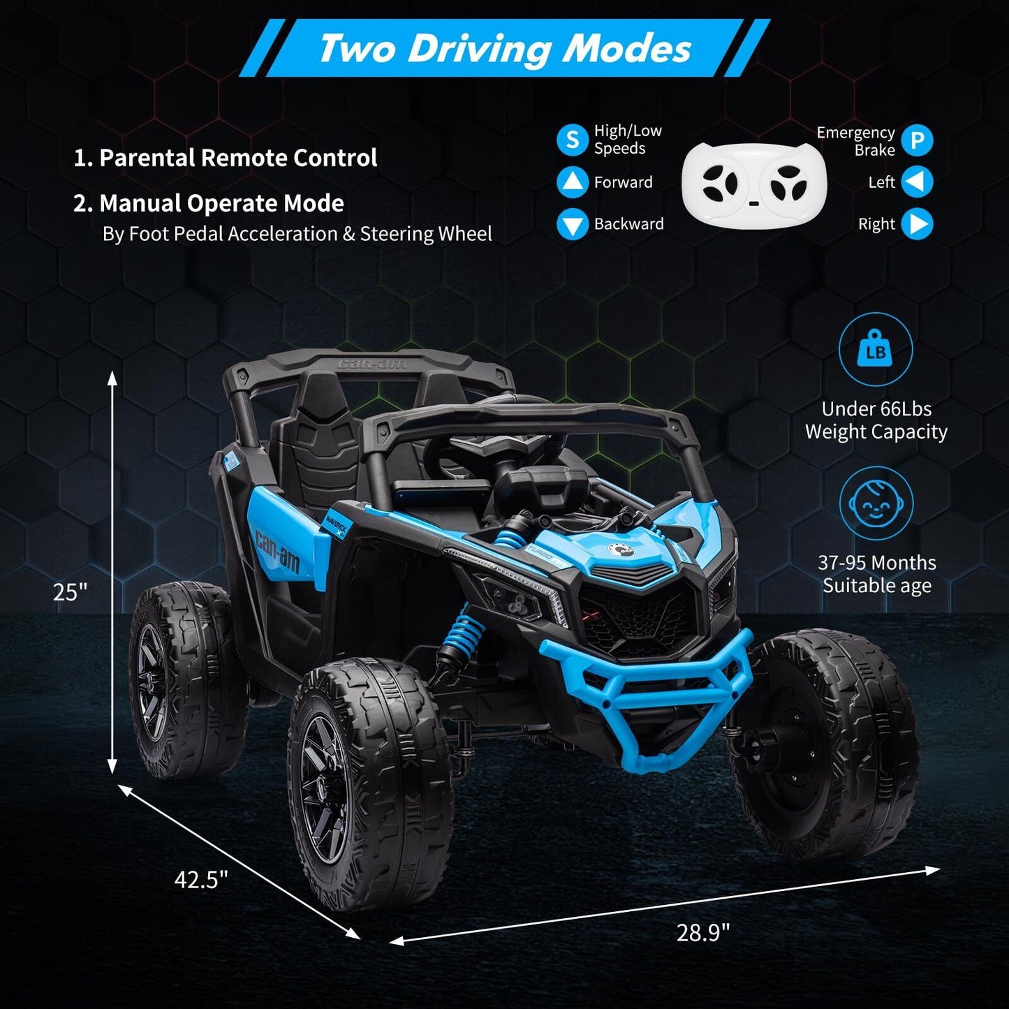 Can-Am Licensed 12V Ride on UTV Car for Kids Electric Fun Toys 4WD Off-Road Quad