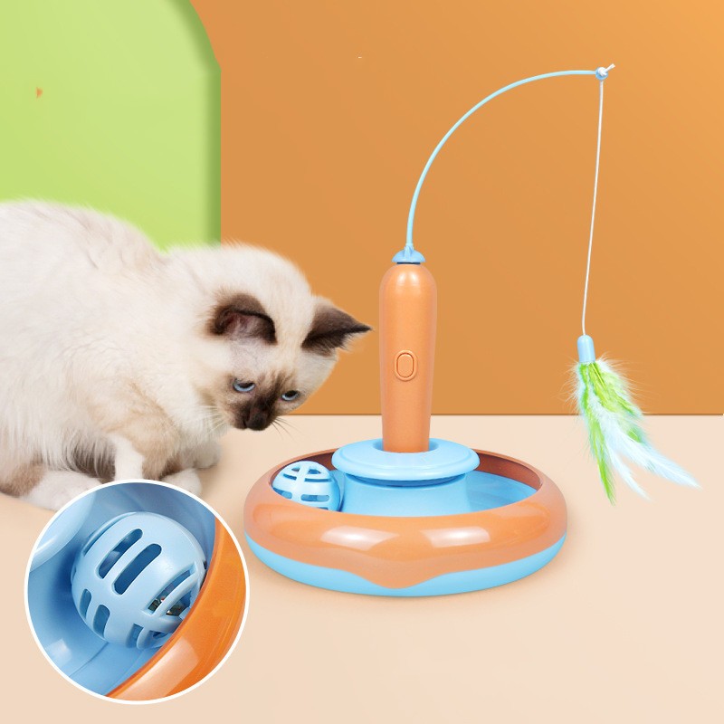 2 In 1 Pet Cat Toy With Feather For Self-play Cat Turntable Pets Supplies Cat To