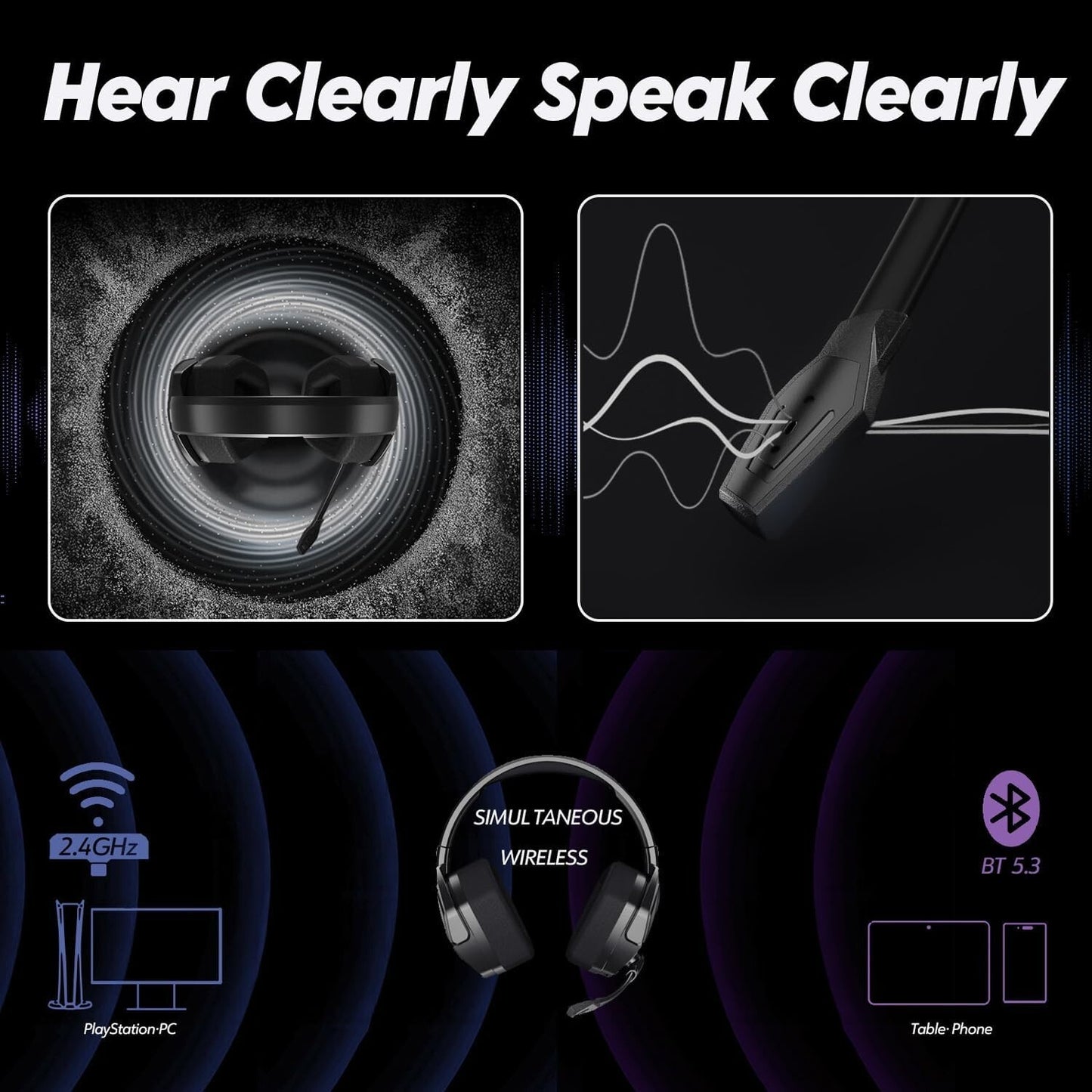 Dual Wireless Gaming Headset with Microphone for PS5, PS4, PC, Mobile, Switch US