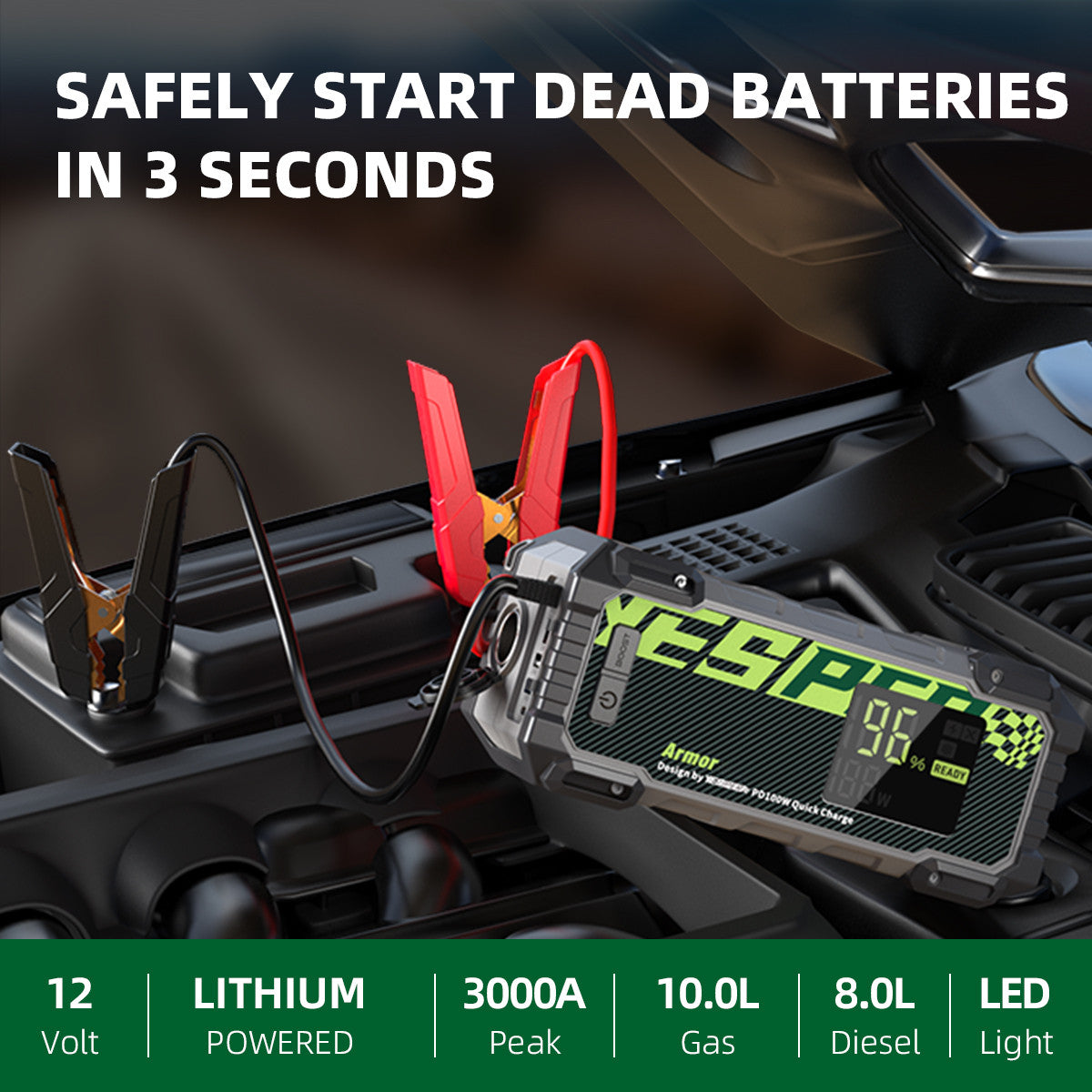 Car Jump Starter 3000A 100W Fast-Charging Portable Battery Booster Pack YESPER