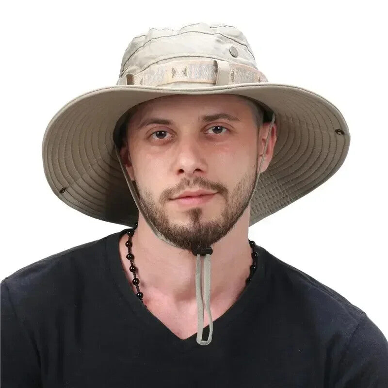 Summer Men Bucket Hat Outdoor UV Protection Wide Brim Panama Safari Hunting