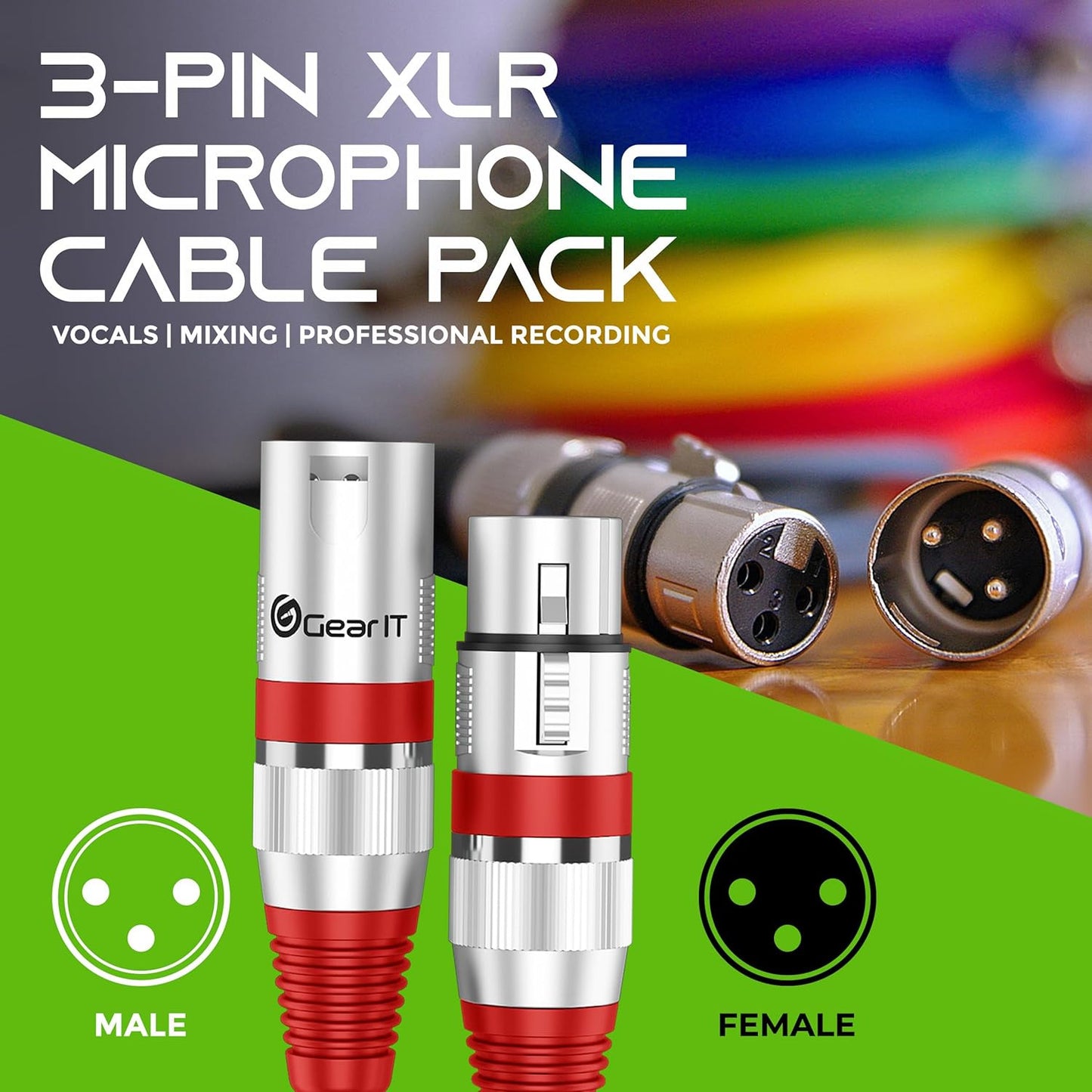 XLR to XLR Microphone Cable (6 Feet, 10 Pack) XLR Male to Female Mic Cable 3-Pin