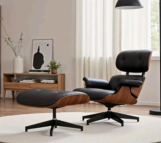 Leather Recliner Chair with Ottoman - Mid-Century Modern Accent Lounge Chair