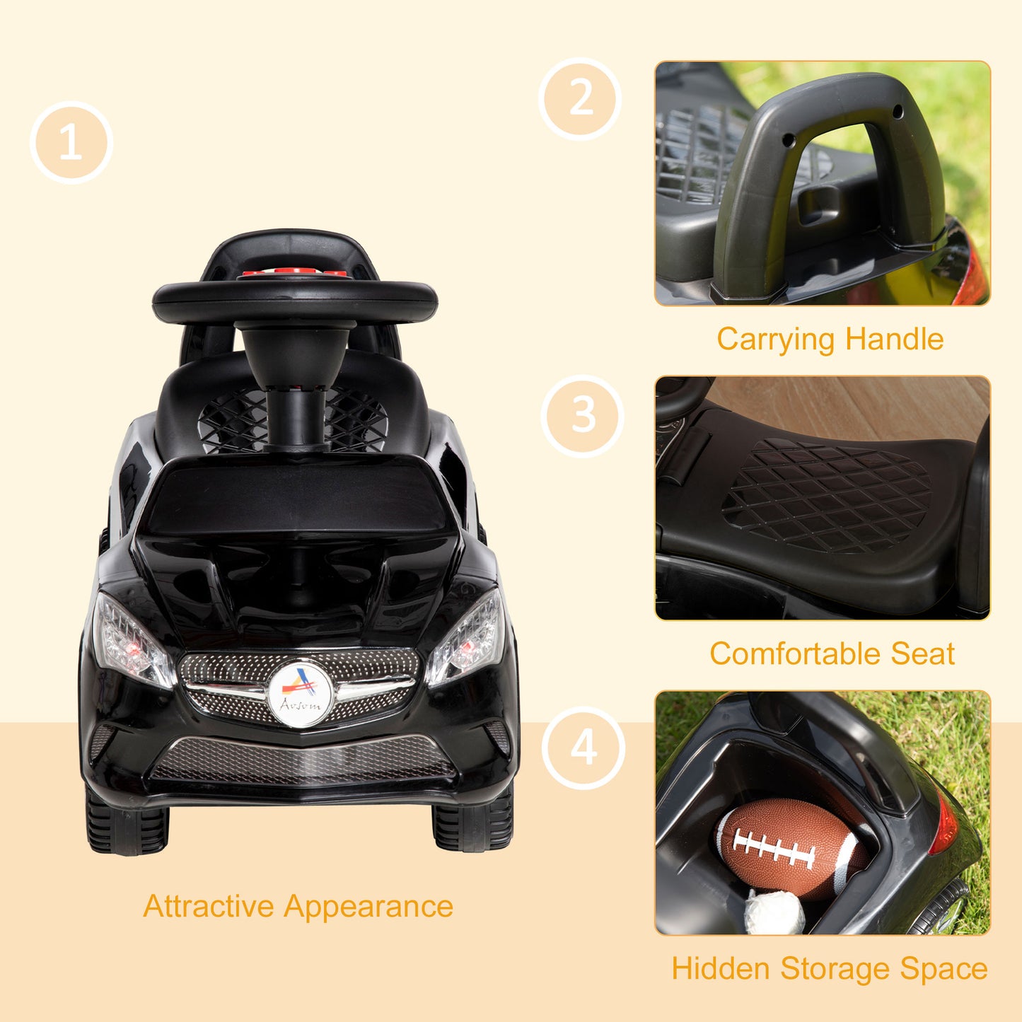 Kids Ride On Toy Sliding Push Car with Horn Music Working Lights Toddler Walking