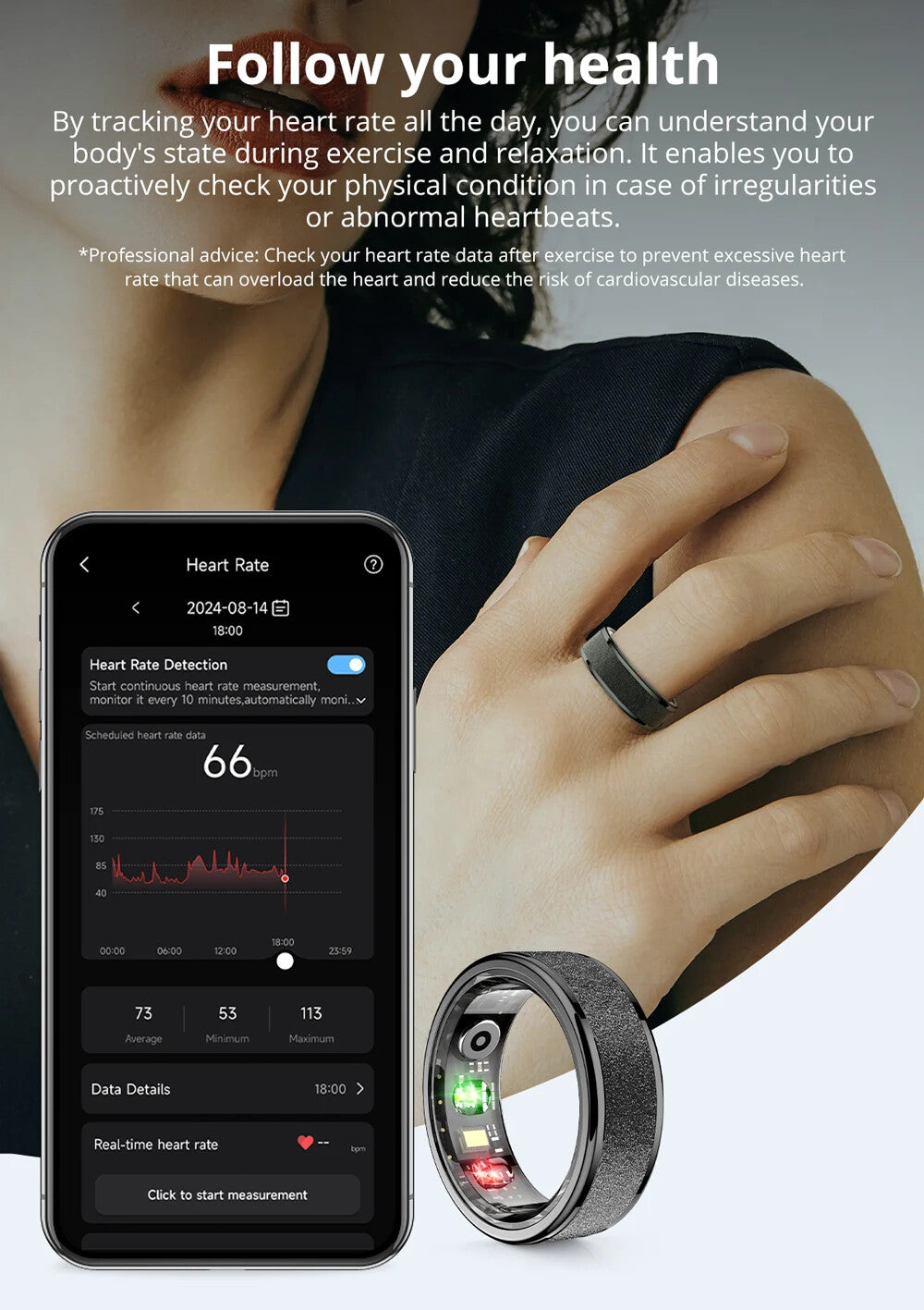 Smart Ring with Charging Case,Health Sleep Monitor, 5ATM Waterproof,Multi-sport