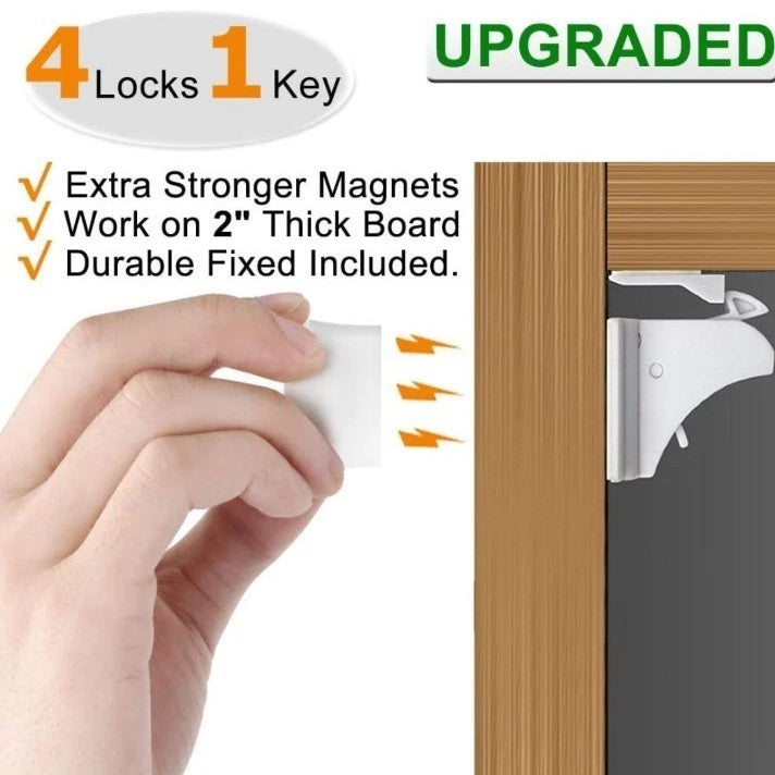 Child Safety Magnetic Cabinet Locks - vmaisi 4 Pack Adhesive Baby Proofing