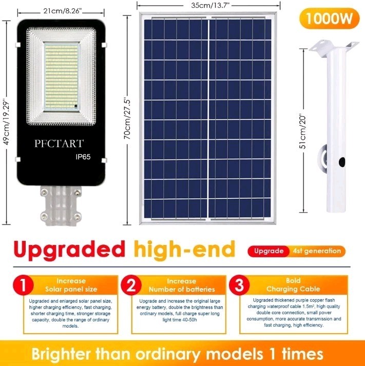 1000W Solar Street Lights LED Road Lamp with Remote - Ideal for Parking Lot Yard