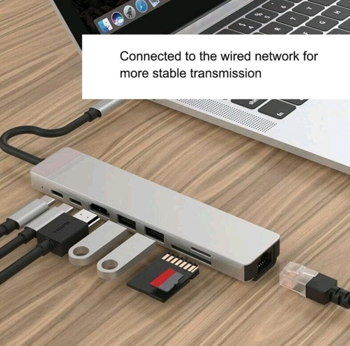 8 in 1 USB-C HUB Type-C Adapter For PC Windows Multi 3.0 4K HDMI Etherne 8 Ports