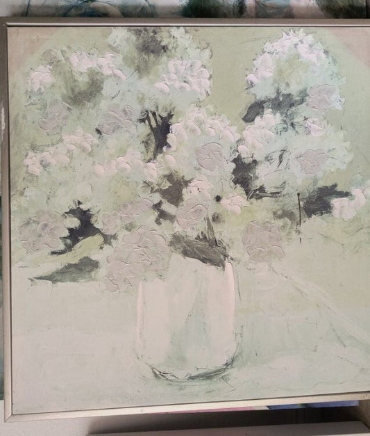 Painting of White Flower Abstract on Canvas