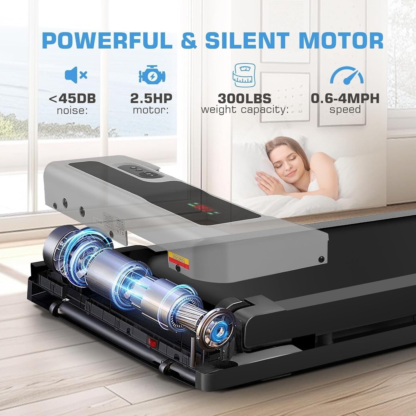 Walking Pad 3 in 1 Under Desk Treadmill, 2.5 HP Quiet Portable Walking Treadmill