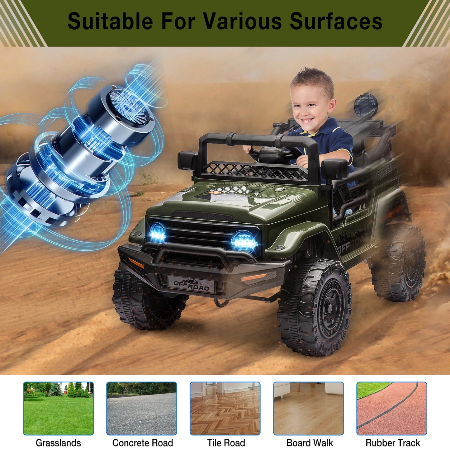 12V Kids Ride on Truck with Remote Control Spring Suspension Bluetooth Connectiv