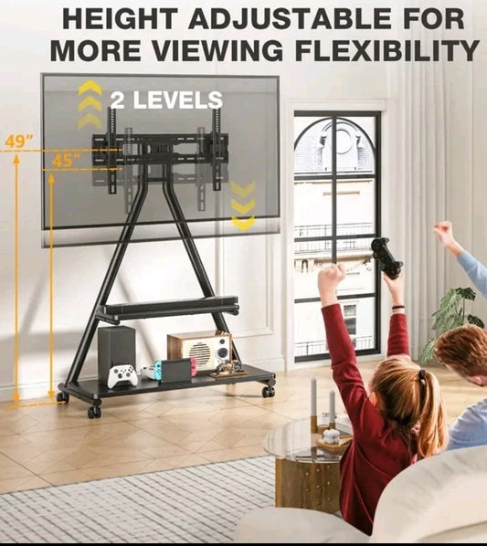 Rolling TV Stand for 43-80" TVs up to 150lbs, Portable Stand on Wheels with E...