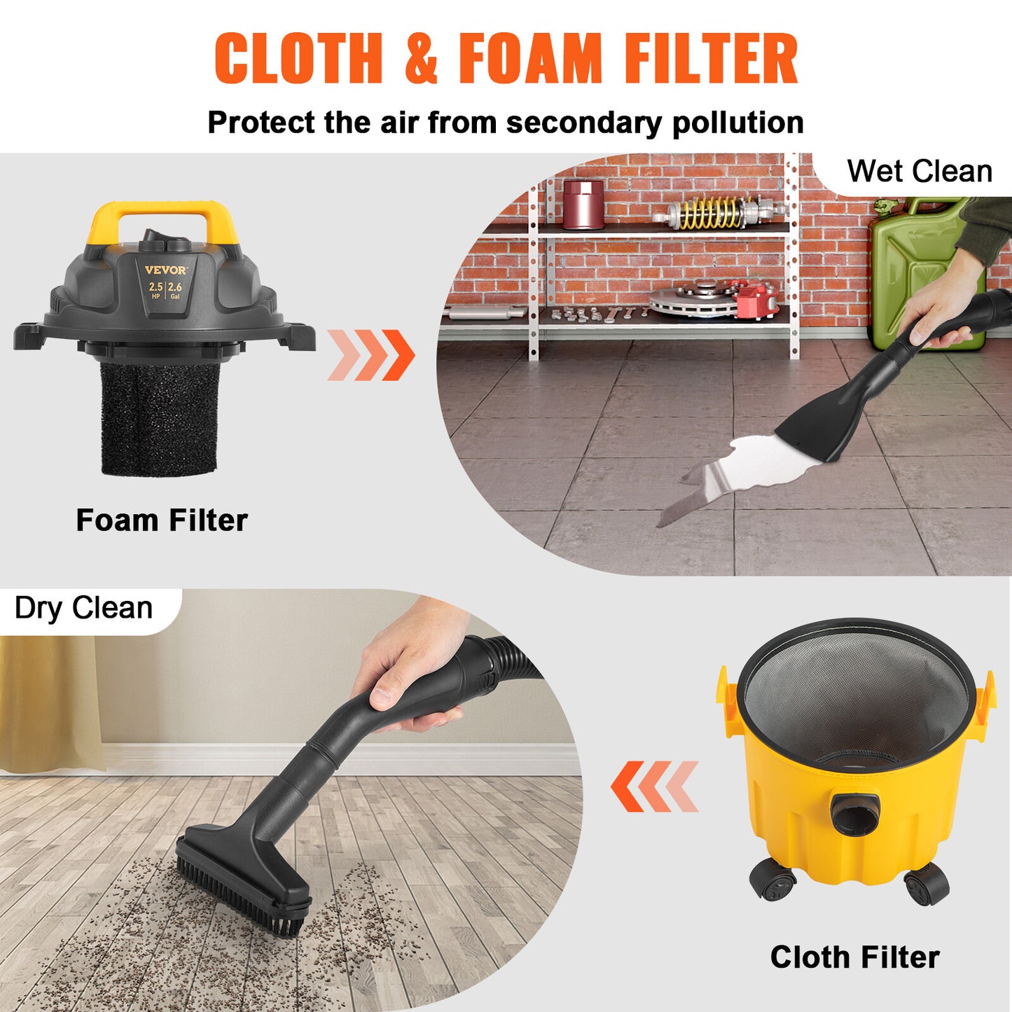 2.6 Gallon Shop Vacuum w/ Blowing Function Wet Dry Vac 2.5 Peak HP Portable USA