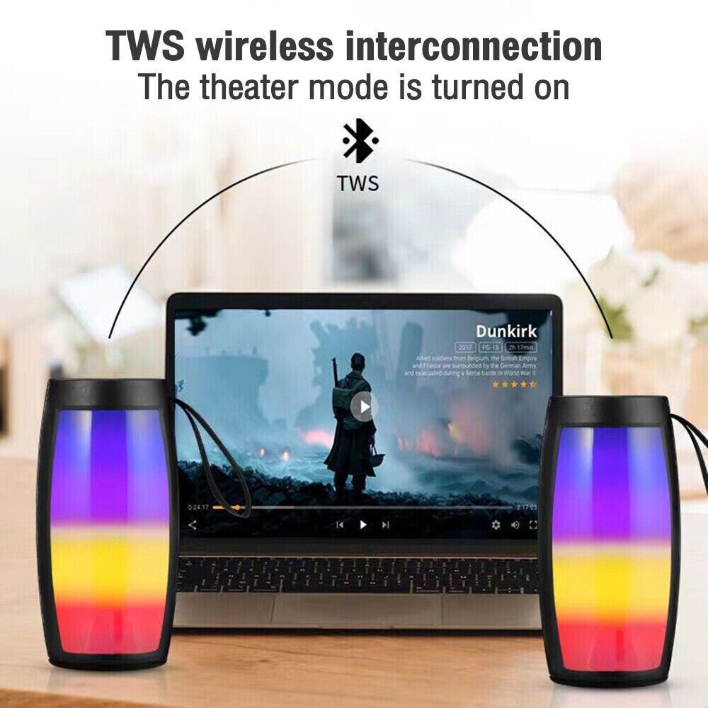 Bluetooth 5.0 Speaker Wireless Portable FM Radio LED Light Show USA