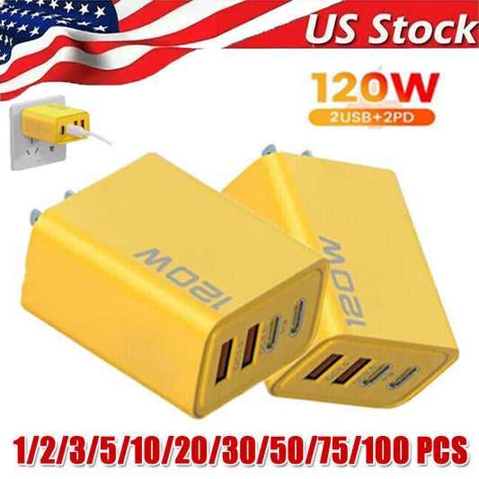 120W 4-Port USB C Fast Wall Charger Block All Cell Phone 16 15 13 11 X iPad lot