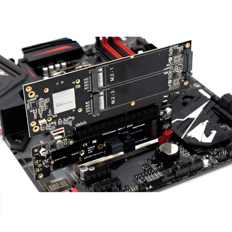 PCIE 4.0 X16 to X8+X4+X4 Splitter Adapter PCIe to 2x M.2 NVME SSD Expansion Card