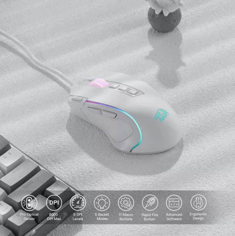 Redragon M612 Predator RGB Gaming Mouse, 8000 DPI Wired Optical, 11