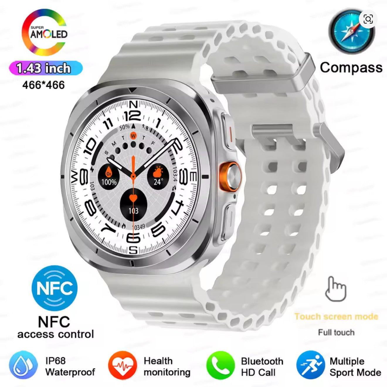 NEW Ultra Men 32GB GPS Smart Watch AMOLED Screen 1.5" Fitness & Health Tracking