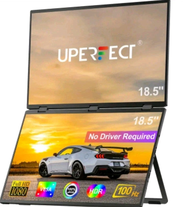 UPERFECT 18.5 Inch 100hz Stacked Monitor Dual Screen Folding Display 1080P