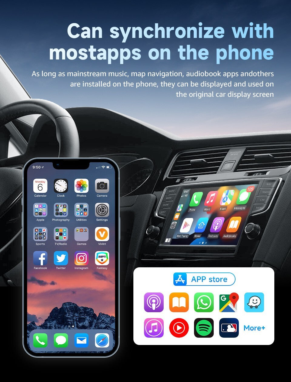 2-in-1 Wireles CarPlay Auto Adapter Fast-Connecting Plug&Play WIFI5.0 BT2.4/5.0