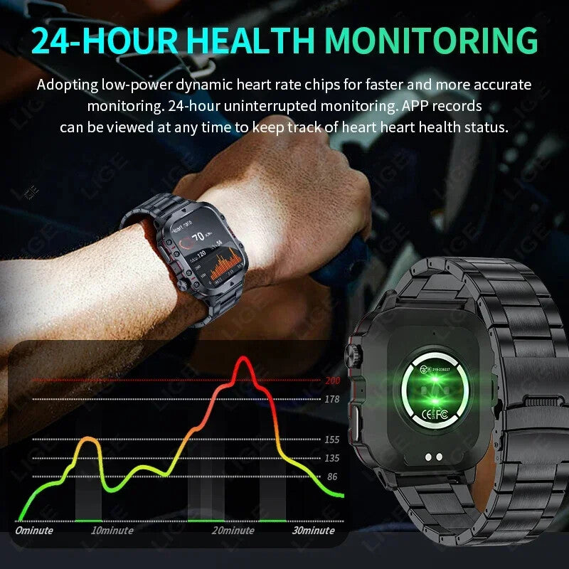 2024 Rugged Military Smart Watch Men Outdoor Watches Lp68 Waterproof 2.01" Al Vo