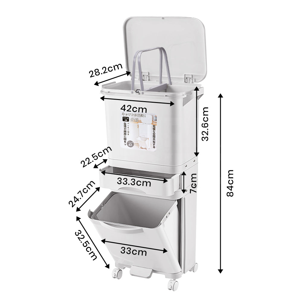 Furb New Kitchen Bin Waste Sorting Trash Bins Lid Garbage Recycling Dustbin Can
