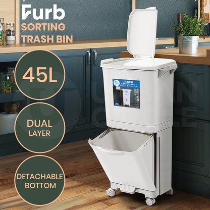 Furb New Kitchen Bin Waste Sorting Trash Bins Lid Garbage Recycling Dustbin Can