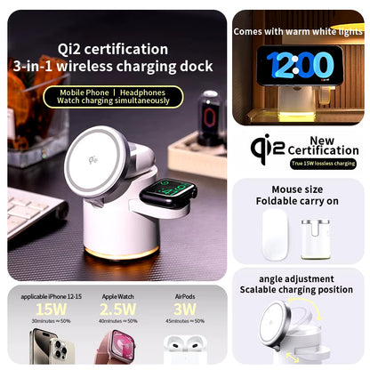 Fast Wireless Charging Station Stand Folding Holder for iPhone, Airpods, Watch