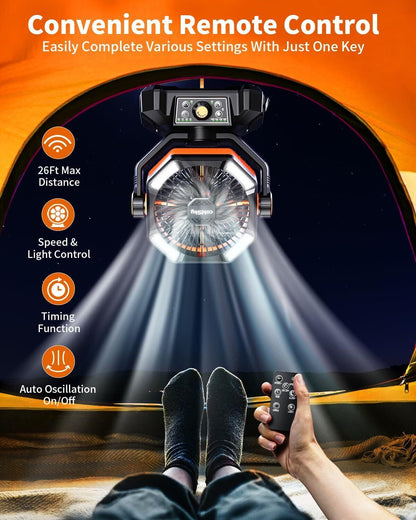 Camping Fan Battery Operated Fan with 4 LED Lantern, 8 Speeds Floor Desk Fan
