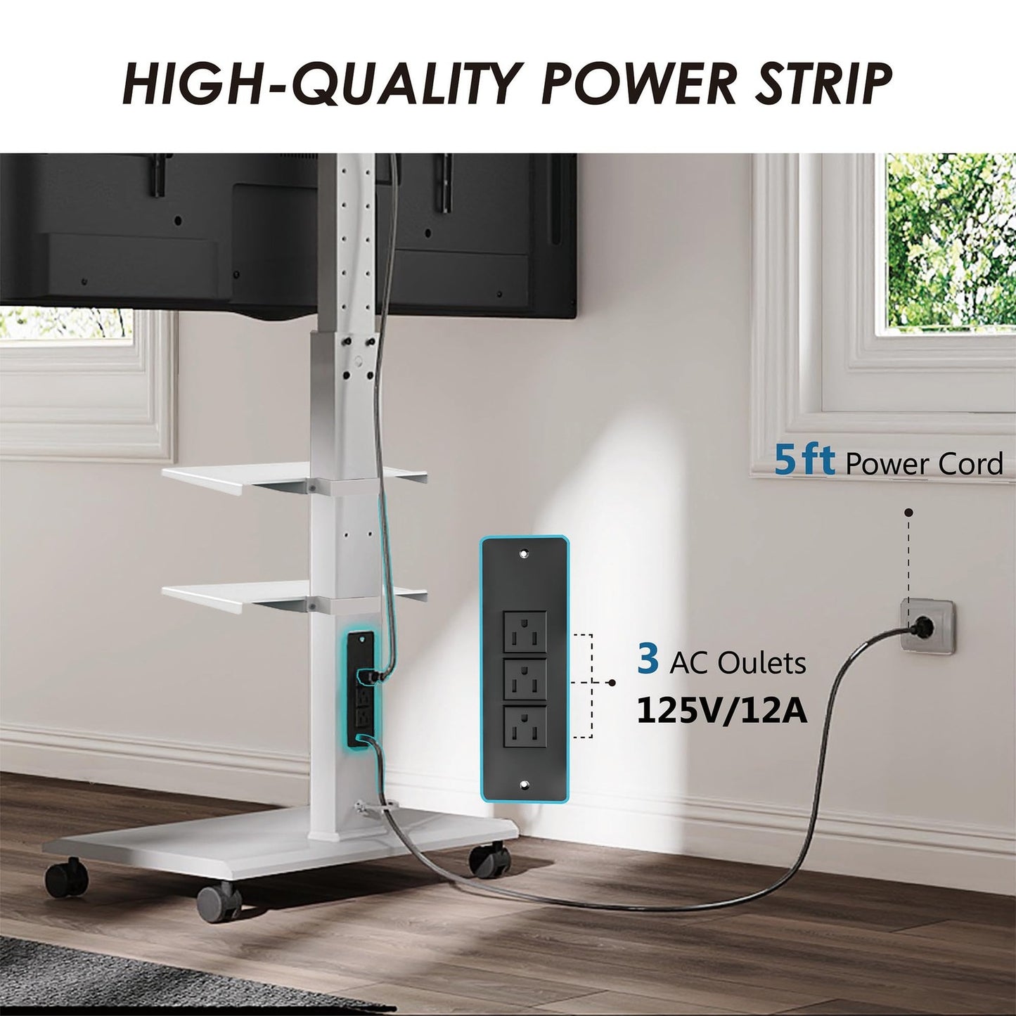 Rolling TV Stand for 32-75 Inch TVs, Portable Mobile TV Stand on Wheels with ...
