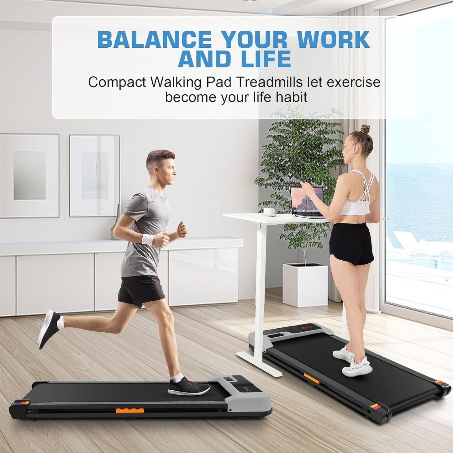 Walking Pad 3 in 1 Under Desk Treadmill, 2.5 HP Quiet Portable Walking Treadmill