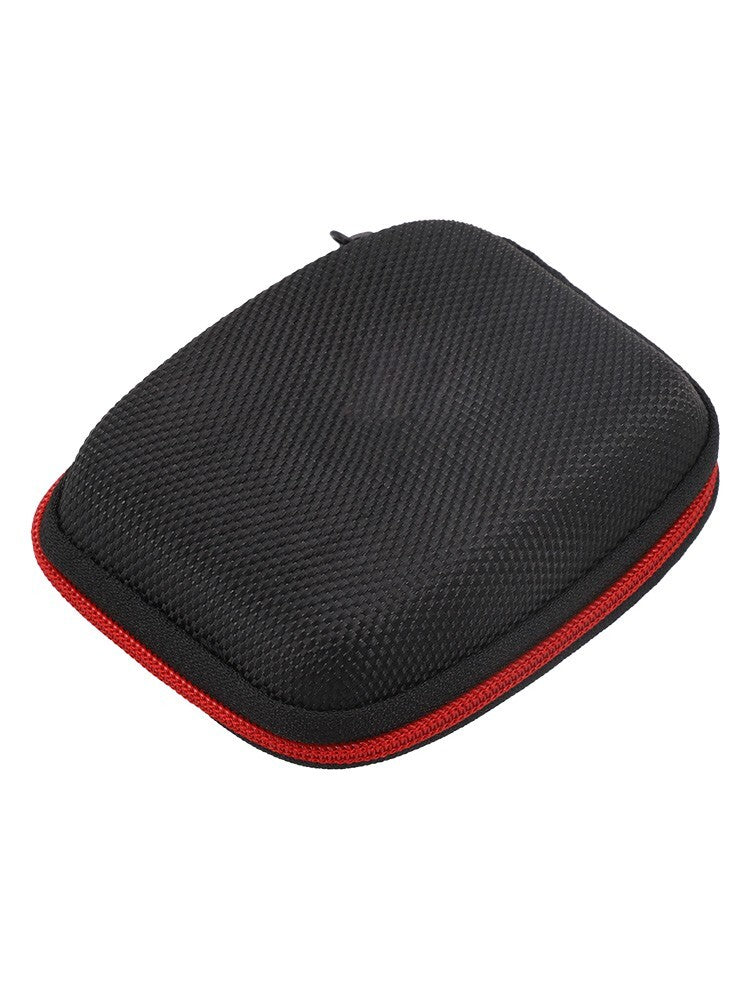 Portable Square Earphone Case Box with Mesh Pocket Headset Storage Black