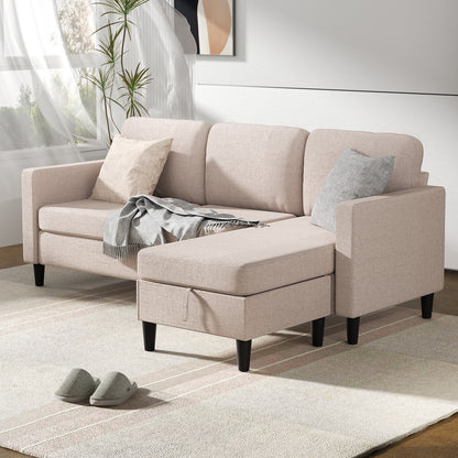 Small Sectional Sofa with Storage Ottoman,3 Seater L Shaped Sofa for Living Room