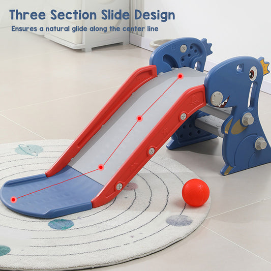 Toddler Indoor Slide for Age 0 To 3 Dinosaur Foldable Slide with Basketball Hoop