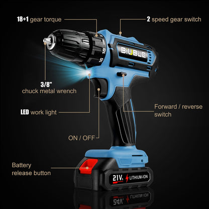 2 Battery 21V Cordless Drill Combi Driver High Power Electric Screwdriver Set UK