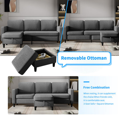 Small Sectional Sofa with Storage Ottoman,3 Seater L Shaped Sofa for Living Room