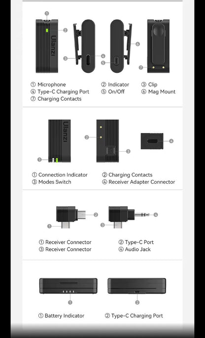 A100 Wireless Microphone Lavalier Lapel MIC for iPhone 16 15 17 Pro & pro max