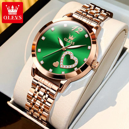 OLEVS Women's Quartz Elegant Watch Stainless Steel Rhinestone Heart Luminous Box