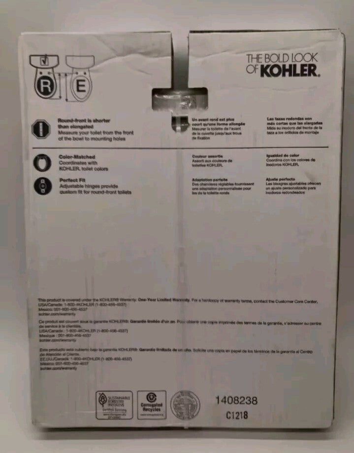 KOHLER Toilet Seat 20111-0  Grip Tight Brevia QC PB Round Front