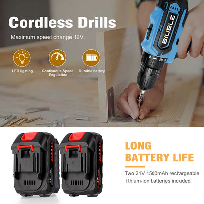 2 Battery 21V Cordless Drill Combi Driver High Power Electric Screwdriver Set UK