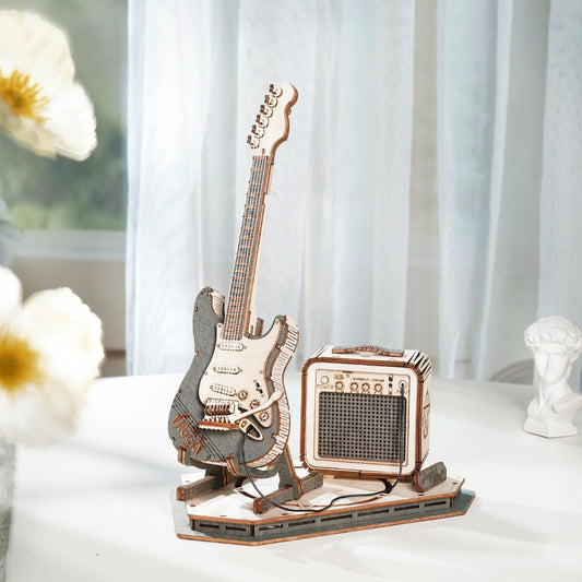 ROKR 3D Wooden Puzzle Electric Guitar Model Kit Puzzle Toy Decor for Adult Gifts