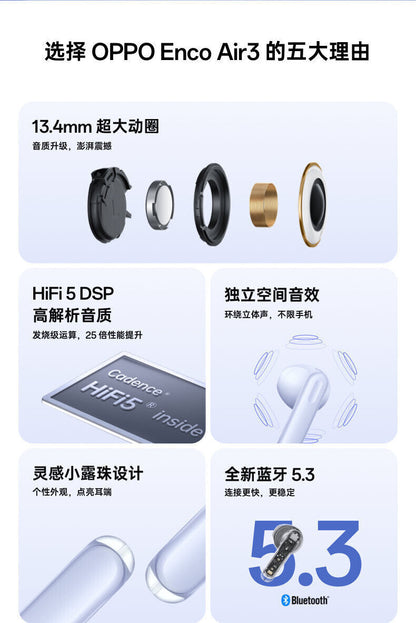 OPPO Enco Air 3 Half-in-ear earbuds headphones Customised pop-ups IP54 BT5.3