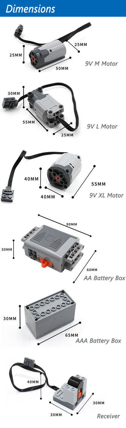 14Pcs/Set Technical Motor Parts MOC Multi Power Functions 8293 8883 99012 88004