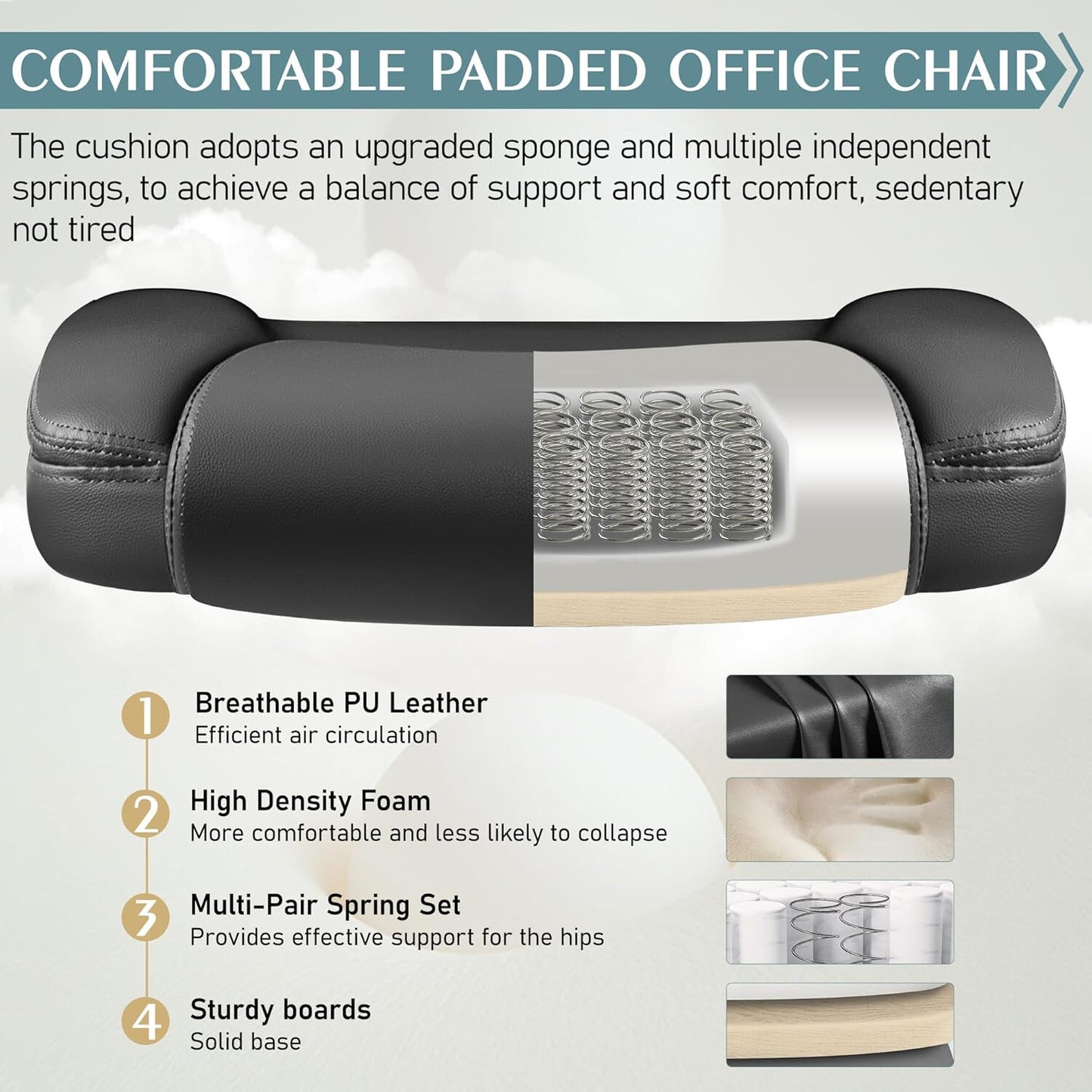 360°Swivel Free PU Home Computer Desk Chairs, Adjustable Armrests, Black