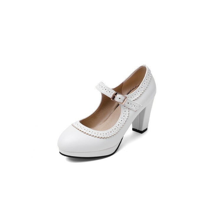 Womens Mary Jane Shoes Ankle Buckle Chunky Heels Pumps Round Toe Casual Shoes Sz