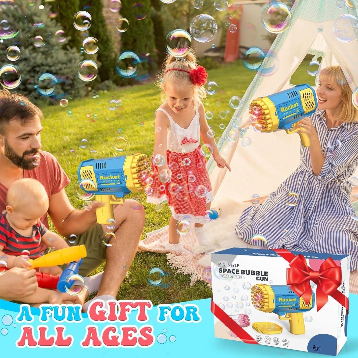 Bubble Machine for Kids - 2 Pack Bubble Toys for 3-8 Year Olds with Fun Bubbles